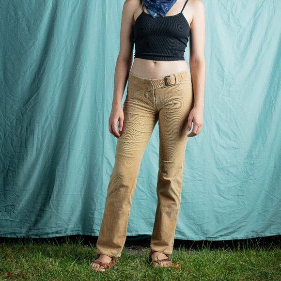 BEBE | 2000s Low Rise Tan Corduroy Pants with Belt - Picture 1 of 4